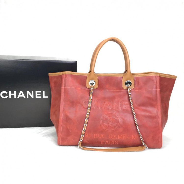 CHANEL GLAZED DEAUVİLLE TOTE BAG ESKİTME BORDO